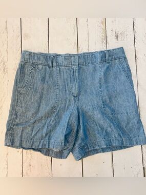 Sz 10 Talbots Shorts Light Denim Blue Linen-Blend High Rise